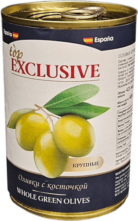 Оливки Top EXCLUSIVE крупные с косточкой, ж/б, 400 г